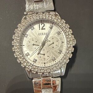 Guess Women's Silver Watch with Crystal Bezel